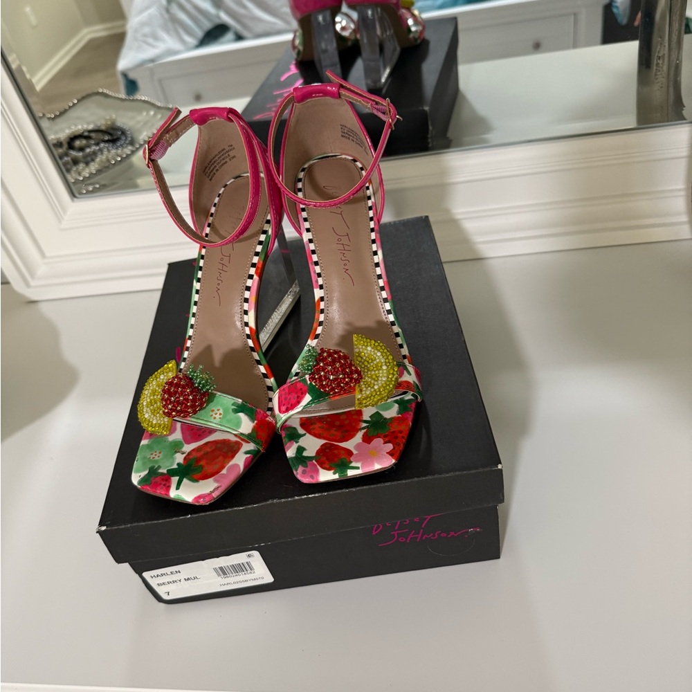Betsey Johnson Floral Heels - Red, Green, Yellow